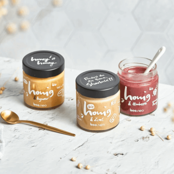 bee.neo Honig Probier Bundle 3 x 230g mit Ingwer, Zimt & Himbeere